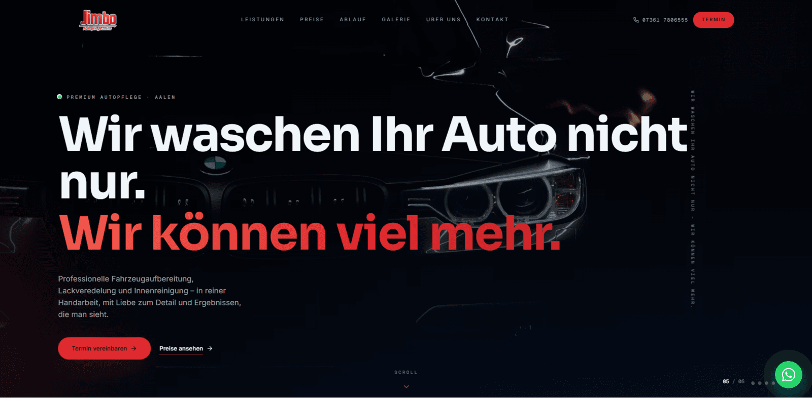 Jimbo Wash | A cinematic site that turns visitors into WhatsApp leads project screenshot